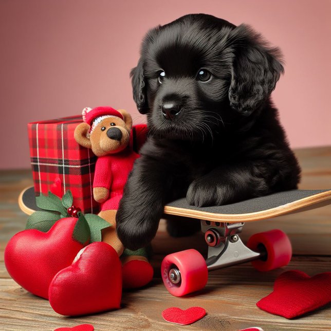 Adorable Black Puppy Funny Valentine  Holiday Card (Creator Uploaded)