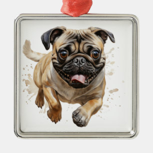 ADORABLE BLACK & TAN PUG PUPPY DOG METAL ORNAMENT
