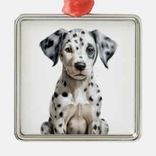 ADORABLE BLACK & WHITE DALMATIAN PUPPY DOG METAL ORNAMENT