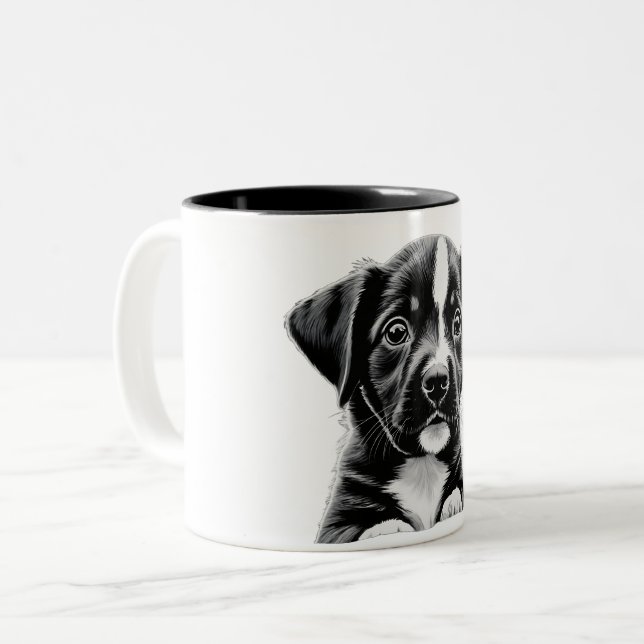 Adorable Black & White Puppy Mug - Perfect Gift (Front Left)