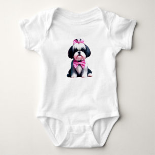 "Adorable Black & White Shih Tzu Baby Bodysuit wit