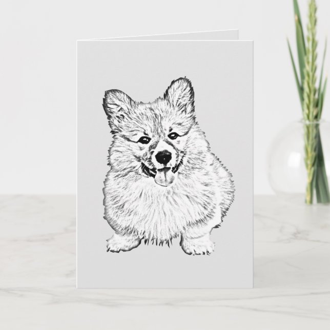 Adorable Black/White Welsh Corgi Greeting Card (Front)
