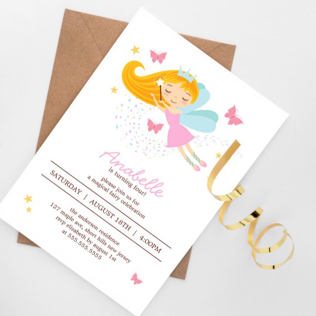 Adorable Blonde Fairy Princess Girl's Birthday Invitation (Creator Uploaded)