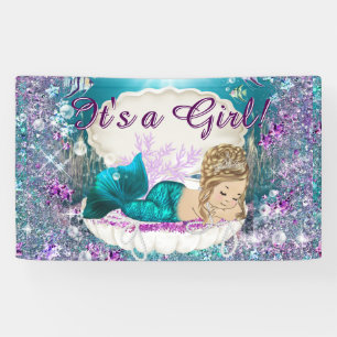 Adorable Blonde Mermaid Princess Baby Shower Banner