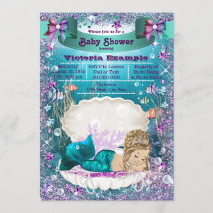 Adorable Blonde Mermaid Princess Baby Shower Invitation