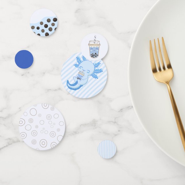 Adorable Blue Axolotl Boba Tea Boys Birthday Party Confetti (Group)