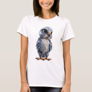 Adorable Blue Baby Owl Big Eyed Bird Women T-Shirt