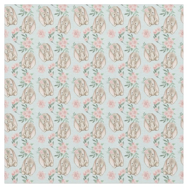 Adorable Blue Baby Rabbit Fabric (Close Up)