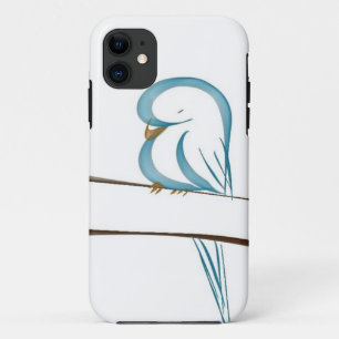 Adorable blue bird sitting on a branch iPhone 11 case