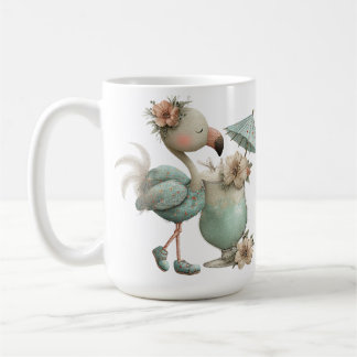 ADORABLE BLUE FLAMINGO ON THE BEACH WITH SUNCASTLE COFFEE MUG