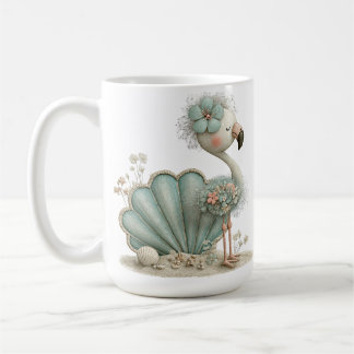ADORABLE BLUE FLAMINGO ON THE BEACH WITH SUNCASTLE COFFEE MUG