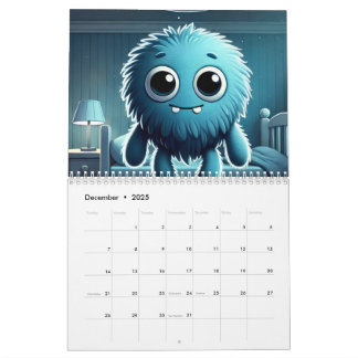 Adorable Blue Fluffy Creature Calendar