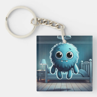 Adorable Blue Fluffy Creature Key Ring