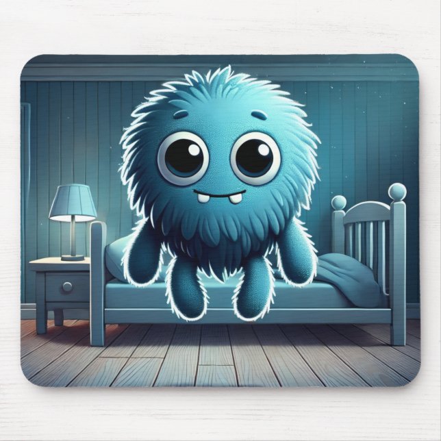 Adorable Blue Fluffy Creature Mouse Pad (Front)
