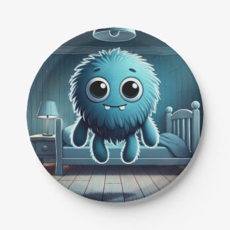 Adorable Blue Fluffy Creature Paper Plate