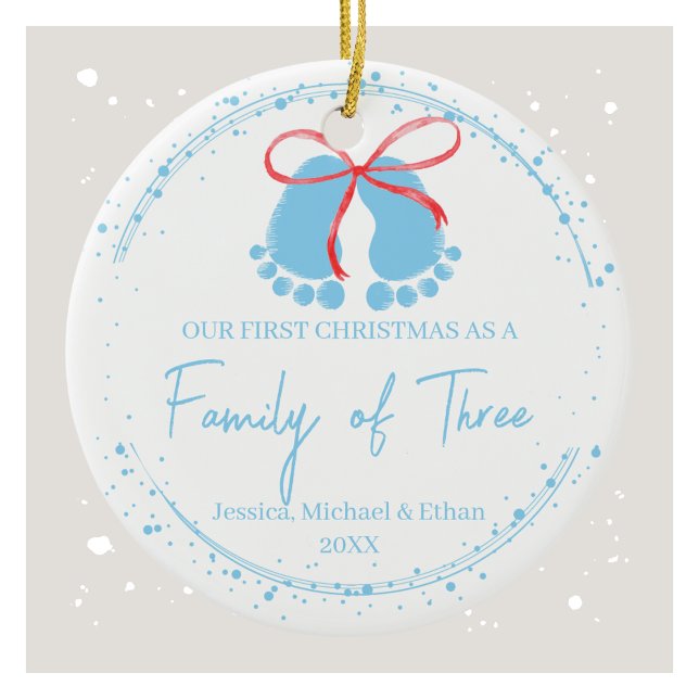 Adorable Blue Footprints Family Pattern Ceramic Ornament (Creator Uploaded)