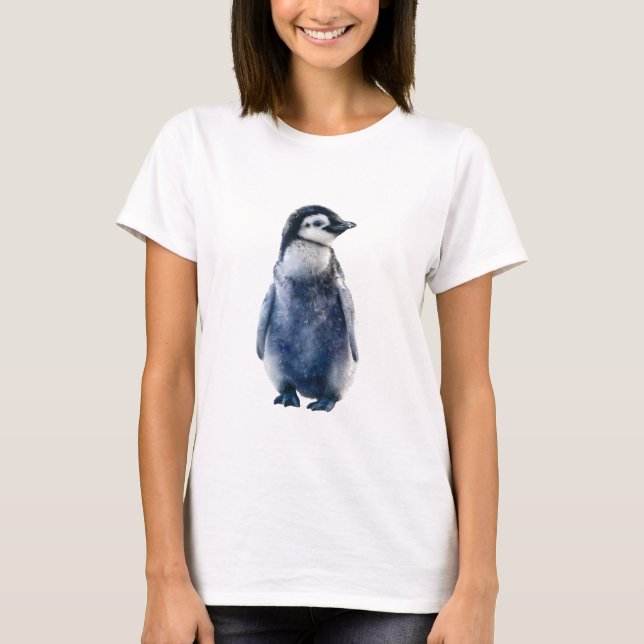 Adorable Blue Galaxy Watercolor Penguin Women T-Shirt (Front)