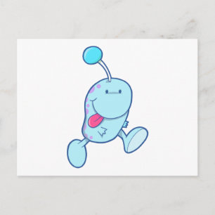 adorable blue goofball monster postcard