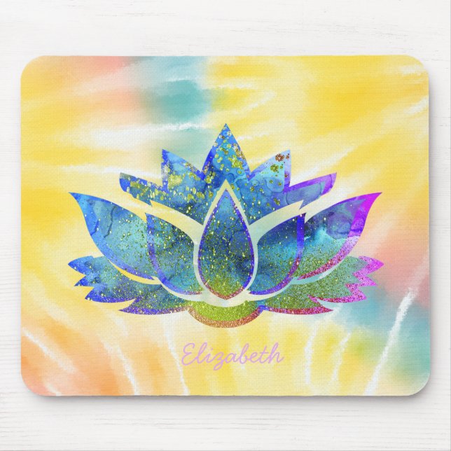 Adorable Blue Lotus, Rainbow Tie Dye Mouse Pad (Front)