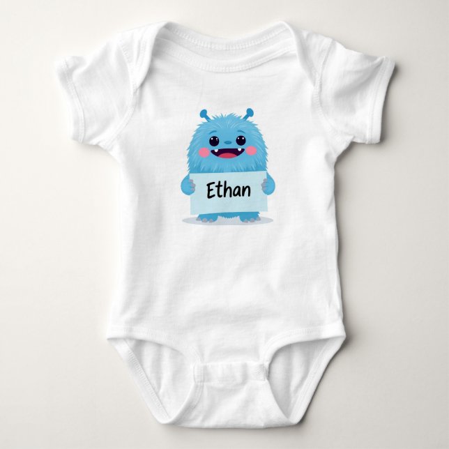 Adorable Blue Monster Baby Romper Bodysuit (Front)