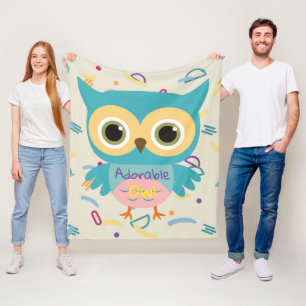 Adorable blue owl pastel pattern kids fleece blanket