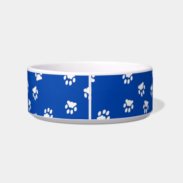 Adorable Blue Paw Printed Medium Dog Bowl (Back)