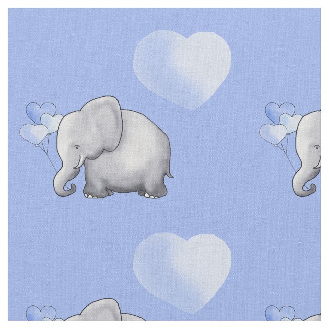 Adorable Blue Polka Hearts Elephants Baby Nursery Fabric (Close Up)