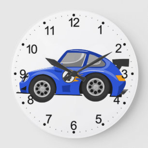 Adorable Blue race car  - Choose background color Large Clock