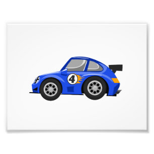 Adorable Blue race car  - Choose background color Photo Print