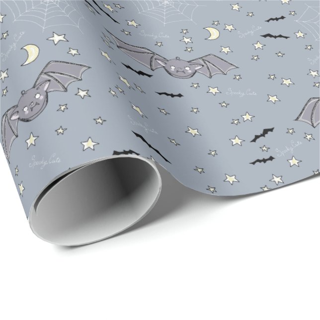 Adorable Blue Spooky Cute Bats Halloween Wrapping Paper (Roll Corner)