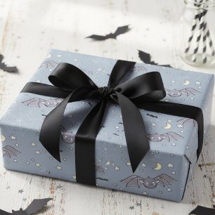 Adorable Blue Spooky Cute Bats Halloween Wrapping Paper