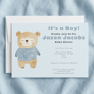 Adorable blue teddy Bear Baby Shower "it's a boy" Invitation