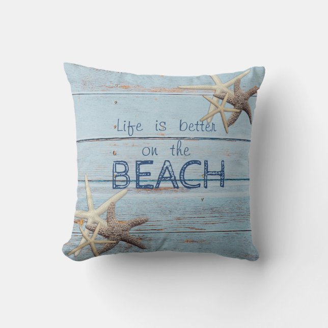 Adorable Blue Wood Texture,Starfish  Cushion (Front)