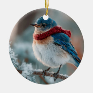 Adorable Bluebird in a Scarf Ceramic Ornament