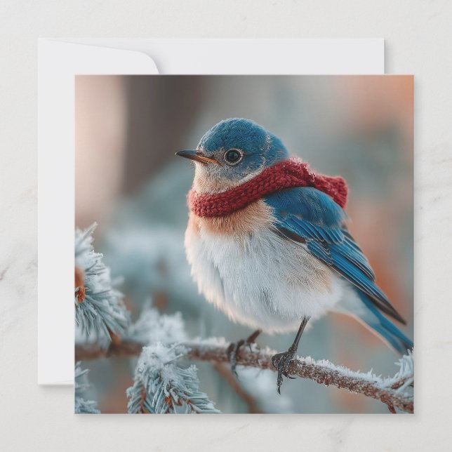 Adorable Bluebird in a Scarf  Holiday Card (Front)