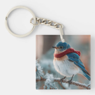 Adorable Bluebird in a Scarf  Key Ring