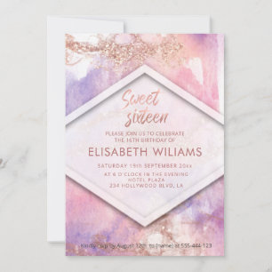 Adorable blush watercolor wash glittery invitation