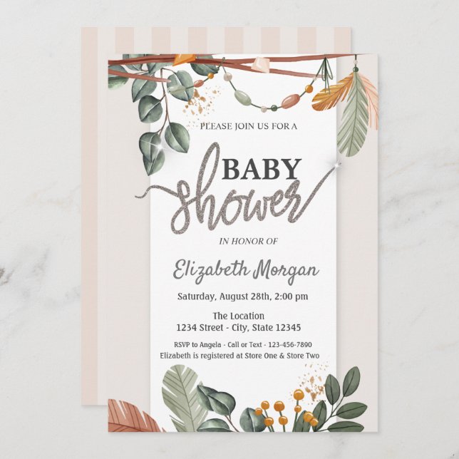 Adorable Boho Baby Shower  Invitation (Front/Back)