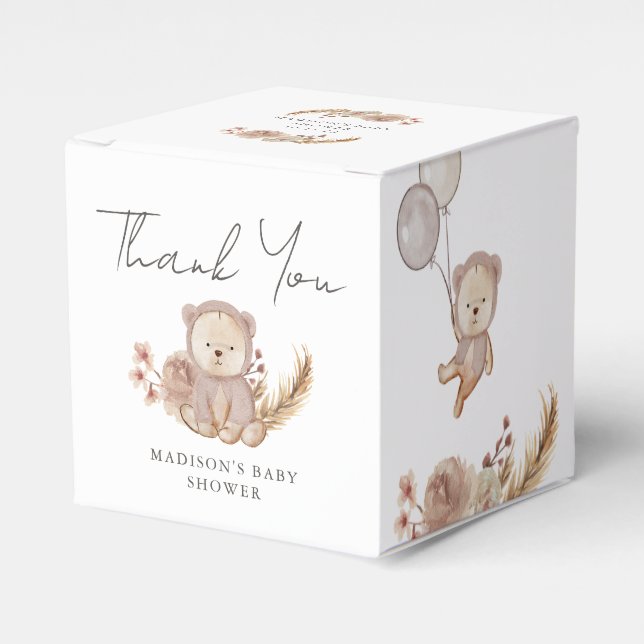 Adorable Boho Botanical Sweet Bear Baby Shower Favour Box (Front Side)