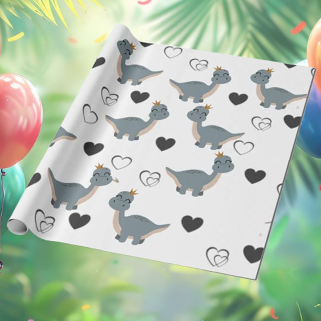Adorable Boho Dinosaur Party Wrapping Paper (Get ready to party with our fun T-Rex illustrations! )