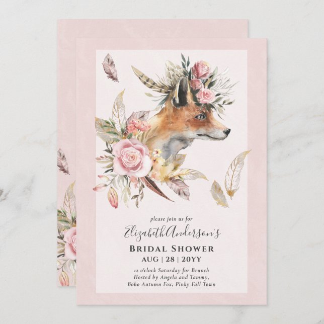 Adorable BOHO Fox Bridal Shower Lunch Invitation (Front/Back)