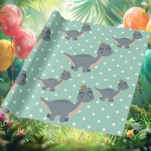Adorable Boho Green Dinosaur Party Wrapping Paper
