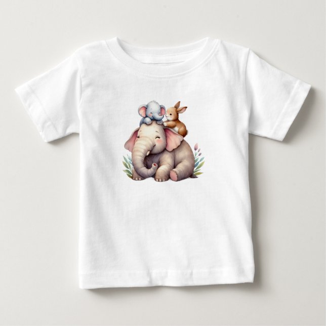 Adorable Boho Shirt for Babies | Elephant & Bunny  (Front)