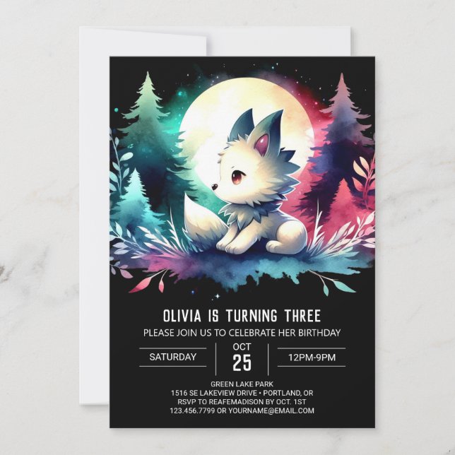 Adorable Boho Wolf Birthday  Invitation (Front)