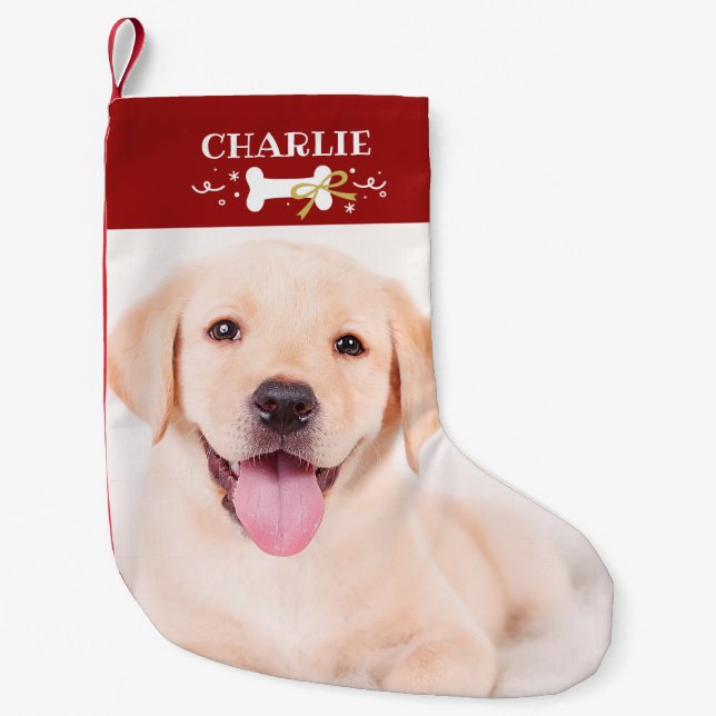 Adorable Bone Custom Photo Pet Dog Small Christmas Stocking (Front)