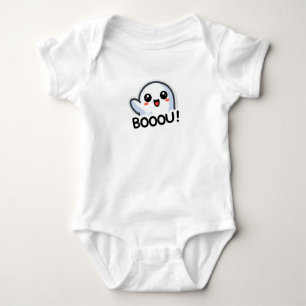 Adorable Boo Ghost Saying Boou Halloween Graphic Baby Bodysuit