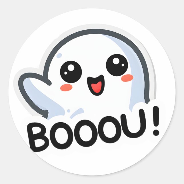Adorable Boo Ghost Saying Boou Halloween Graphic Classic Round Sticker (Front)