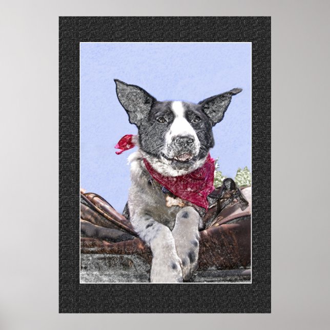 Adorable Border Collie Heeler Mix Dog Sketch Art Poster (Front)