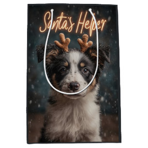 Adorable Border Collie Puppy as Santa's Helper Medium Gift Bag