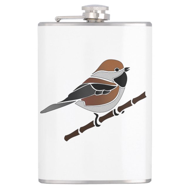 Adorable Boreal Chickadee Bird Cartoon Hip Flask (Front)